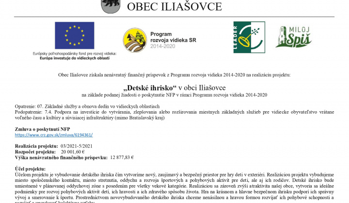 Fotka - Vybudovanie Detského ihriska v obci Iliašovce