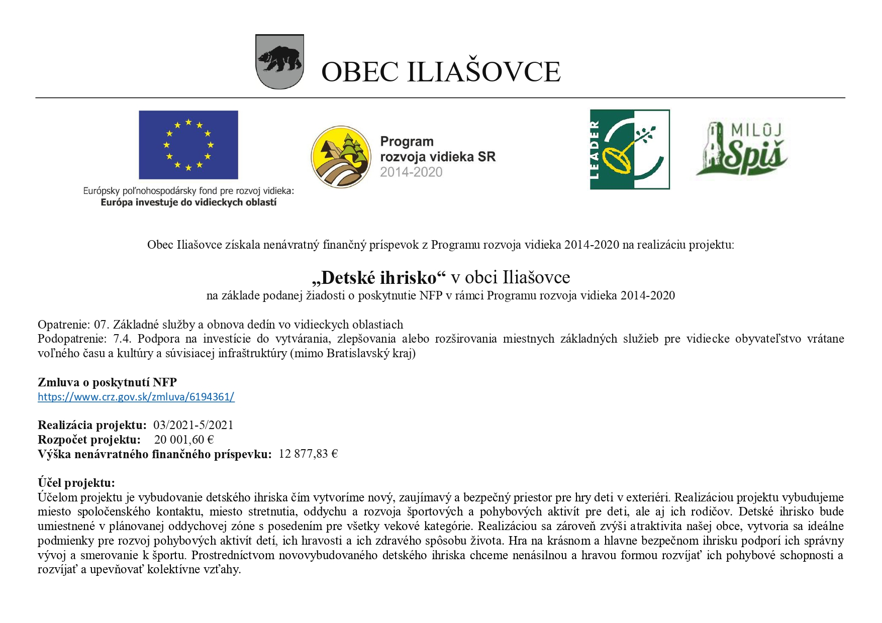 Fotka - Vybudovanie Detského ihriska v obci Iliašovce